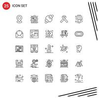 Pictogram Set of 25 Simple Lines of table lamp croissant cancer ribbon Editable Vector Design Elements