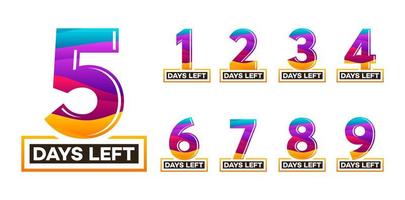 Modern Colorful Countdown left days banner, number of days left badge for promotion, countdown sales vector illustration