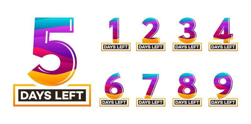 Modern Colorful Countdown left days banner, number of days left badge for promotion, countdown sales vector illustration