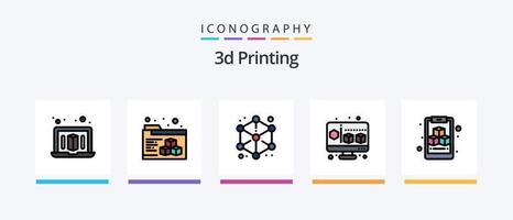 3d impresión línea lleno 5 5 icono paquete incluso . impresión. directo. cubo. cubo. creativo íconos diseño vector