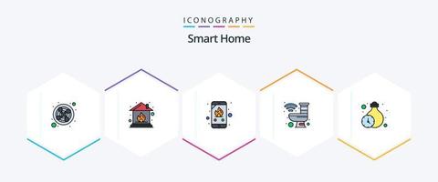 Smart Home 25 FilledLine icon pack including lighting. smart. emergency. robot. house vector