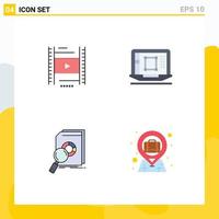 Set of 4 Commercial Flat Icons pack for vedio analysis education designing tool financial Editable Vector Design Elements