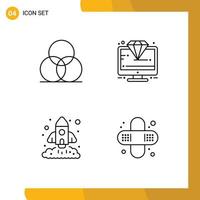 Mobile Interface Line Set of 4 Pictograms of color business design monitor marketing Editable Vector Design Elements