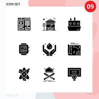 Set of 9 Modern UI Icons Symbols Signs for power green technology ship care handwatch Editable Vector Design Elements