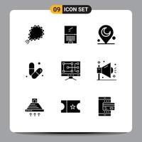 Set of 9 Modern UI Icons Symbols Signs for pills health imac gym religious Editable Vector Design Elements