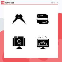 4 User Interface Solid Glyph Pack of modern Signs and Symbols of moustache data male address protect Editable Vector Design Elements