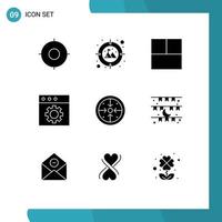 Set of 9 Commercial Solid Glyphs pack for process implementation grid goals preferences Editable Vector Design Elements