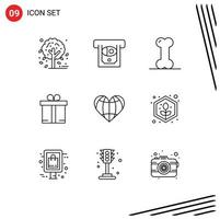 Pack of 9 Modern Outlines Signs and Symbols for Web Print Media such as globe like human love shopping Editable Vector Design Elements