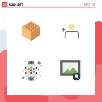 Mobile Interface Flat Icon Set of 4 Pictograms of cube image instagram smart search Editable Vector Design Elements