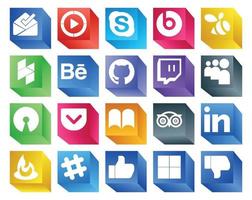 20 Social Media Icon Pack Including linkedin tripadvisor behance ibooks open source vector