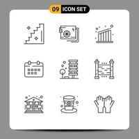 Set of 9 Modern UI Icons Symbols Signs for architecture holidays business appointment schedule Editable Vector Design Elements