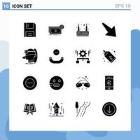 Pack of 16 creative Solid Glyphs of man right flow down wifi Editable Vector Design Elements