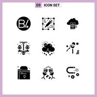 Set of 9 Modern UI Icons Symbols Signs for sun cloud reading hanger living Editable Vector Design Elements