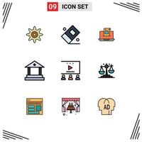 Mobile Interface Filledline Flat Color Set of 9 Pictograms of social media marketing finance mail banking message Editable Vector Design Elements