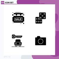 Group of 4 Solid Glyphs Signs and Symbols for info key sale board dice camera Editable Vector Design Elements