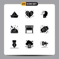 Set of 9 Modern UI Icons Symbols Signs for valentine restaurant hearts food man Editable Vector Design Elements