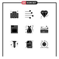 Mobile Interface Solid Glyph Set of 9 Pictograms of dress cloth wind business Editable Vector Design Elements