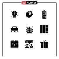 9 User Interface Solid Glyph Pack of modern Signs and Symbols of spa bathhouse electric set brush Editable Vector Design Elements