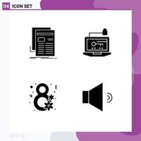 Editable Vector Line Pack of 4 Simple Solid Glyphs of gazette laptop newsletter computer flower Editable Vector Design Elements