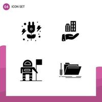 4 Thematic Vector Solid Glyphs and Editable Symbols of energy flag architecture sustainable tool Editable Vector Design Elements