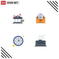 Universal Icon Symbols Group of 4 Modern Flat Icons of bank letter financial email time Editable Vector Design Elements