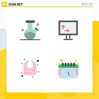 Group of 4 Modern Flat Icons Set for demo flask calendar height baby schedule Editable Vector Design Elements