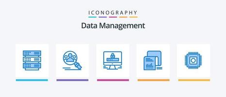 datos administración azul 5 5 icono paquete incluso chip. lista. computadora. documentos. Lista de Verificación. creativo íconos diseño vector