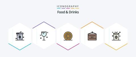 Food and Drinks 25 FilledLine icon pack including food and drink. drink bar. wine. bar sign. lemon vector