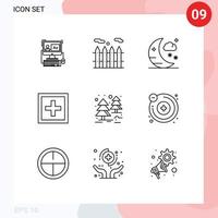 User Interface Pack of 9 Basic Outlines of atoms jungle moon forest question Editable Vector Design Elements