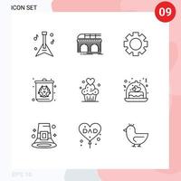 9 Universal Outlines Set for Web and Mobile Applications muffins cake gear waste gas Editable Vector Design Elements