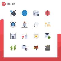 Flat Color Pack of 16 Universal Symbols of globe point setting circle goal Editable Pack of Creative Vector Design Elements