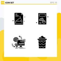 Pack of 4 creative Solid Glyphs of back to school monitoring business graph security Editable Vector Design Elements