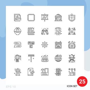 User Interface Pack of 25 Basic Lines of cart security presentation firewall shop Editable Vector Design Elements