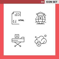 4 Universal Line Signs Symbols of coding disease file education form Editable Vector Design Elements