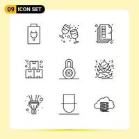 9 Thematic Vector Outlines and Editable Symbols of lock product page industry box Editable Vector Design Elements