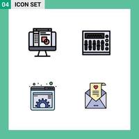 Pictogram Set of 4 Simple Filledline Flat Colors of graphic designing gear mixer party web Editable Vector Design Elements