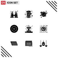 Set of 9 Vector Solid Glyphs on Grid for park fountain school buildings nut Editable Vector Design Elements