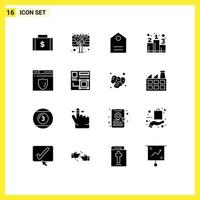 Pictogram Set of 16 Simple Solid Glyphs of web server rank billboard position tagline Editable Vector Design Elements