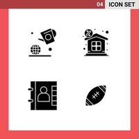 Pack of 4 creative Solid Glyphs of earth contacts farming money american Editable Vector Design Elements