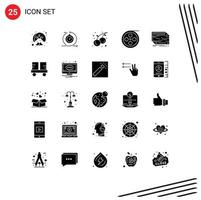 Mobile Interface Solid Glyph Set of 25 Pictograms of video film fast camera fruit Editable Vector Design Elements