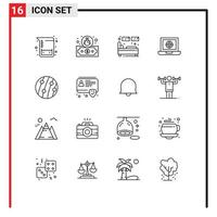 Set of 16 Modern UI Icons Symbols Signs for scalp dandruff dandruff single internet world Editable Vector Design Elements