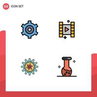 Modern Set of 4 Filledline Flat Colors Pictograph of gear lab video experiment biochemistry Editable Vector Design Elements