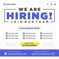 We are hiring job position social media post template vector