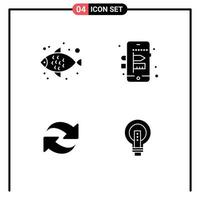 Pack of 4 Modern Solid Glyphs Signs and Symbols for Web Print Media such as fish repeat mobile refresh bright Editable Vector Design Elements