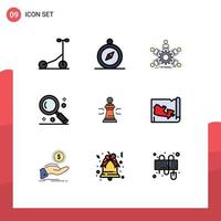 Pictogram Set of 9 Simple Filledline Flat Colors of advantage ui leadership search magnifier Editable Vector Design Elements