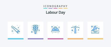 Labour Day Blue 5 Icon Pack Including day. job. day. hoe. safety. Creative Icons Design vector