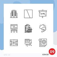 9 Universal Outline Signs Symbols of factory space experiment science atom Editable Vector Design Elements