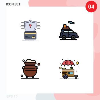 Set of 4 Modern UI Icons Symbols Signs for security fortune hacking car luck Editable Vector Design Elements