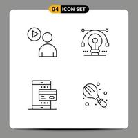 Stock Vector Icon Pack of 4 Line Signs and Symbols for user card watch solution online Editable Vector Design Elements