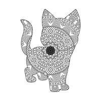 Cat Mandala Coloring Page for Adults Floral Animal Coloring Book Isolated on White Background Antistress Coloring Page Vector Illustration